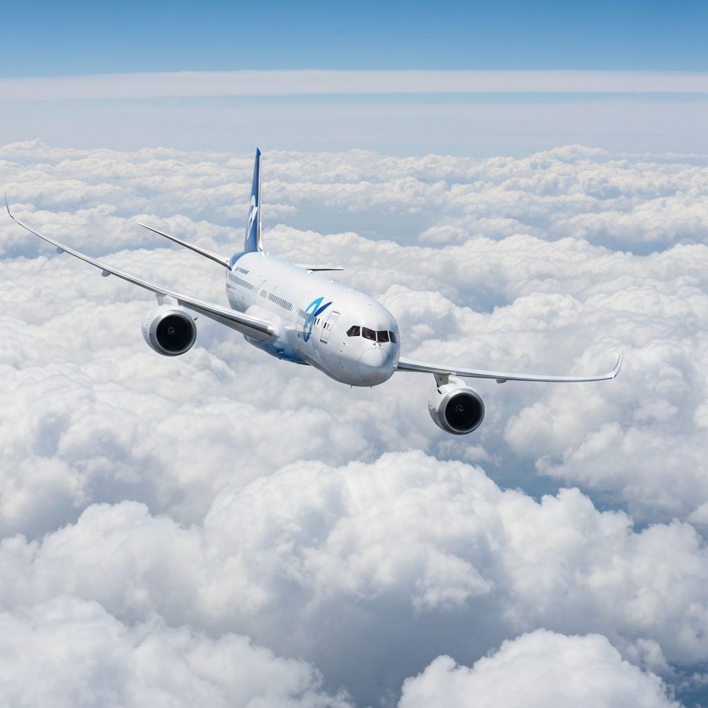 Commercial aircraft in flight